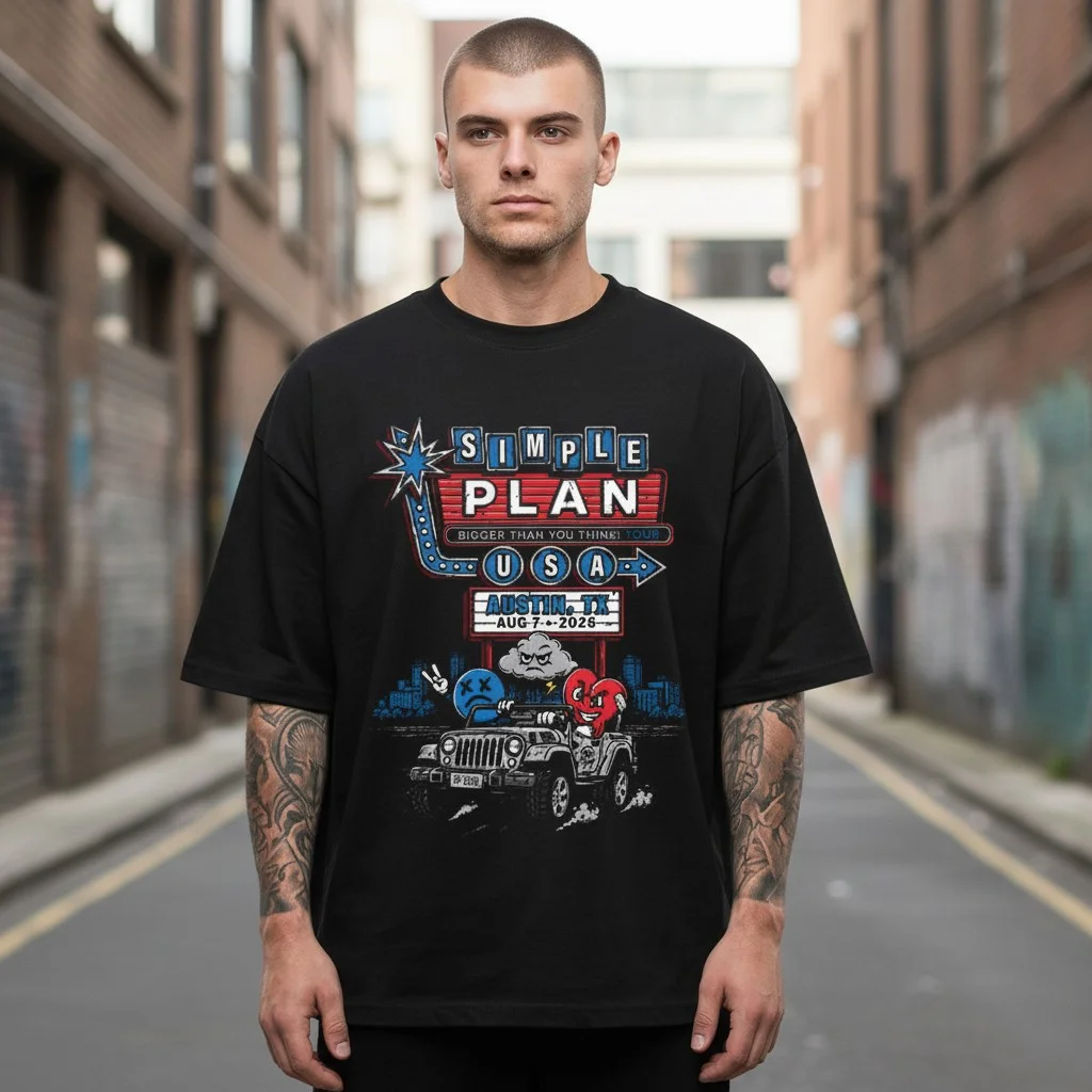 Simple Plan Bigger Than You Think Tour Austin TX Aug 7 2026 Concert Tee