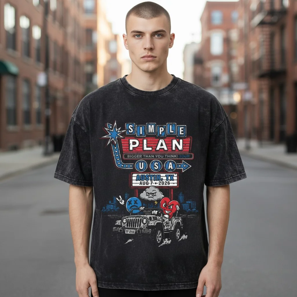 Simple Plan Bigger Than You Think Tour Austin TX Aug 7 2026 Concert Tee Vintage Washed Shirt
