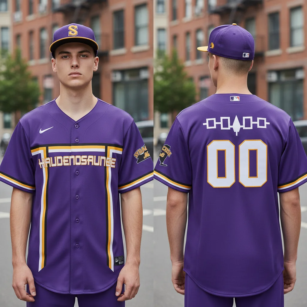 Haudenosaunee Baseball Jersey Custom Number Heritage Purple Team Wear