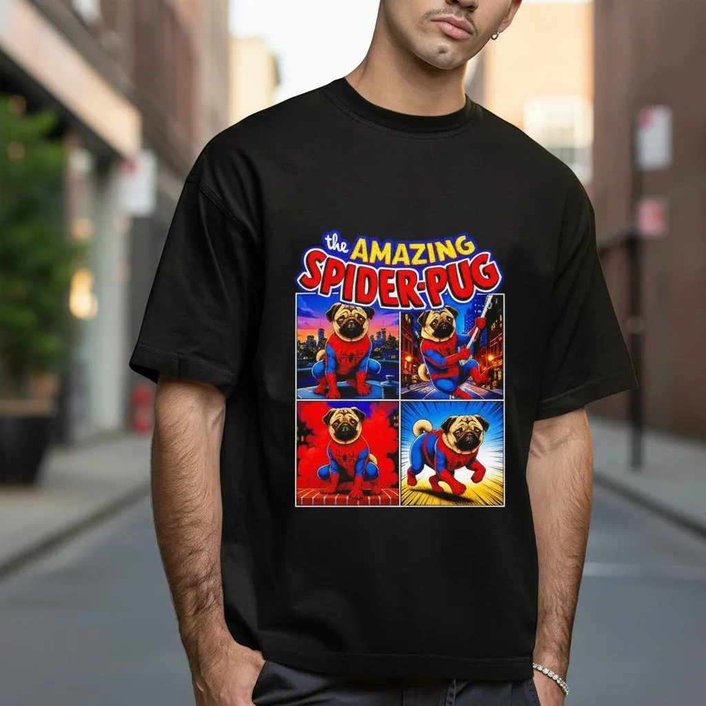 Amazing Spider-Pug Tee Funny Comic Style Superhero Parody Dog Lover Gift