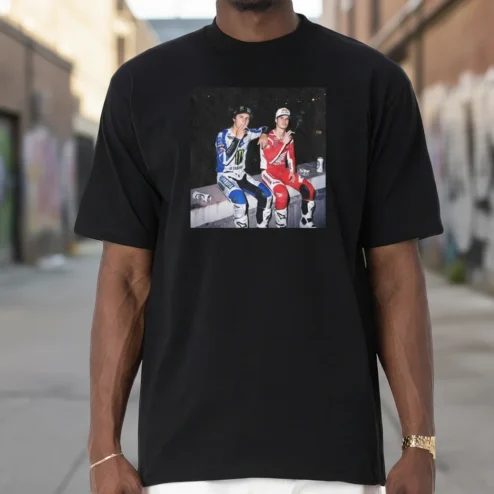 Vintage Motocross Riders Smoking Photo Graphic Tee Motorsport Streetwear