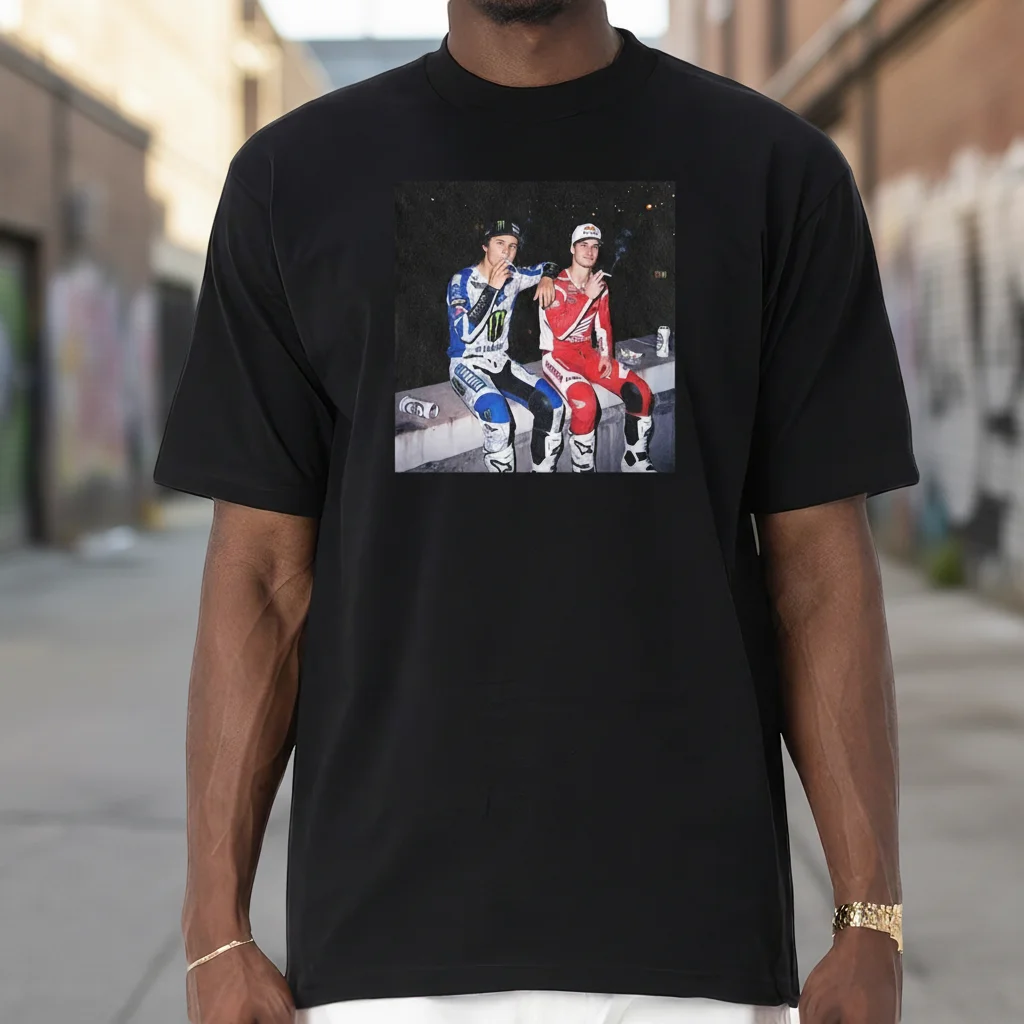 Vintage Motocross Riders Smoking Photo Graphic Tee Motorsport Streetwear