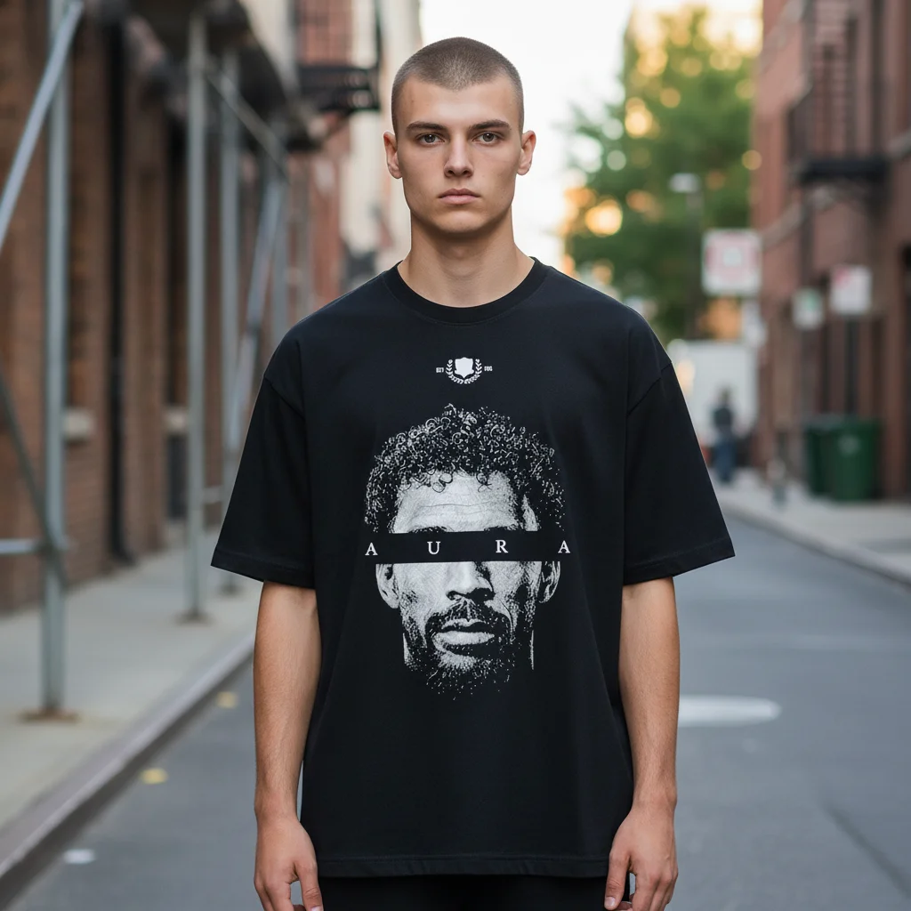 Aura Streetwear Portrait Graphic Tee Urban Vibe Shirt