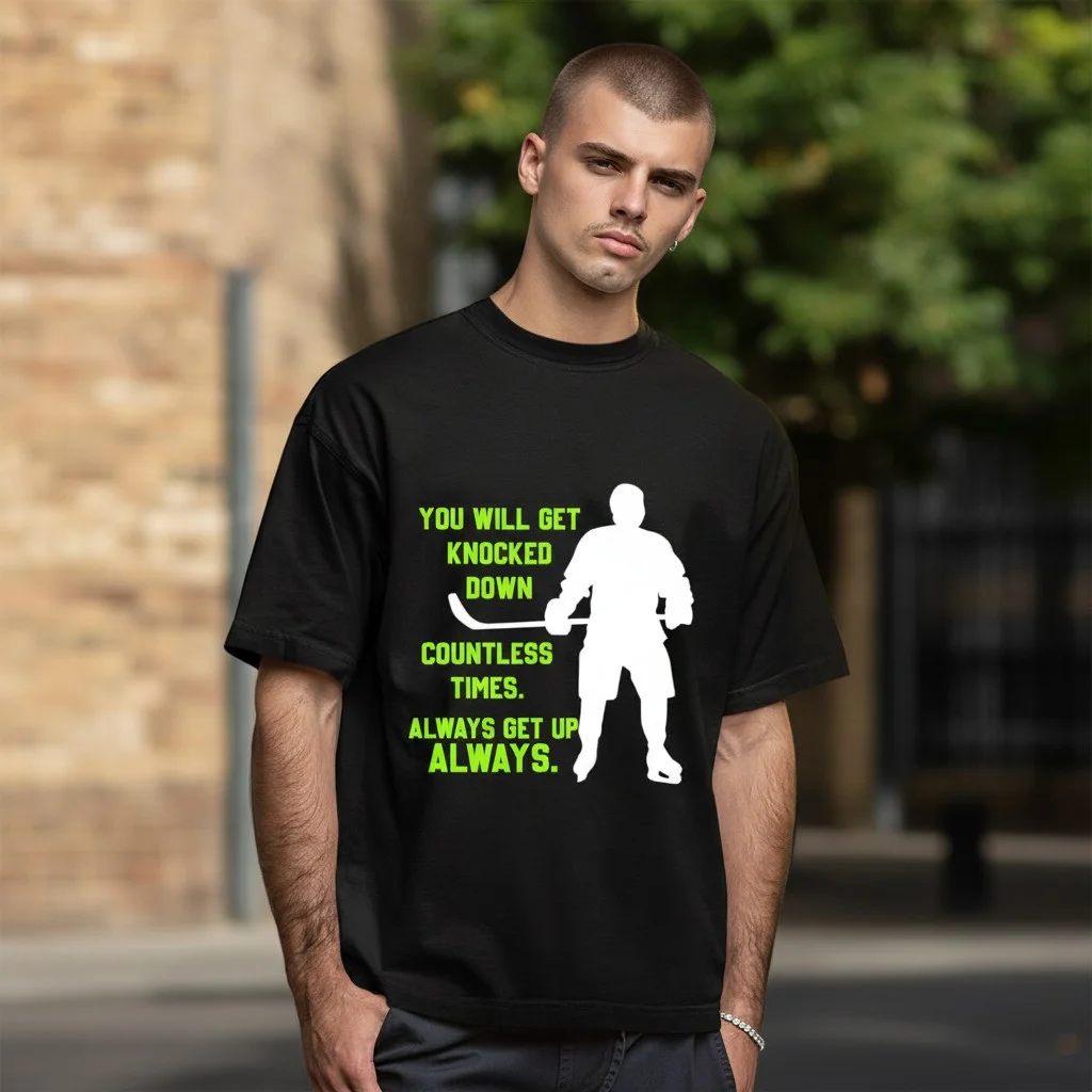 Always Get Up Motivational Hockey Player Tee Gift for Athletes