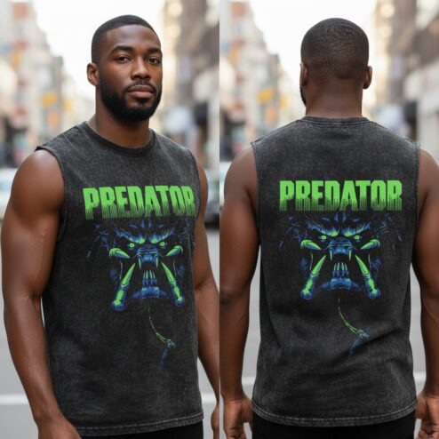 Predator Sleeveless Shirt Vintage Acid Wash Sci-Fi Graphic Tank Top