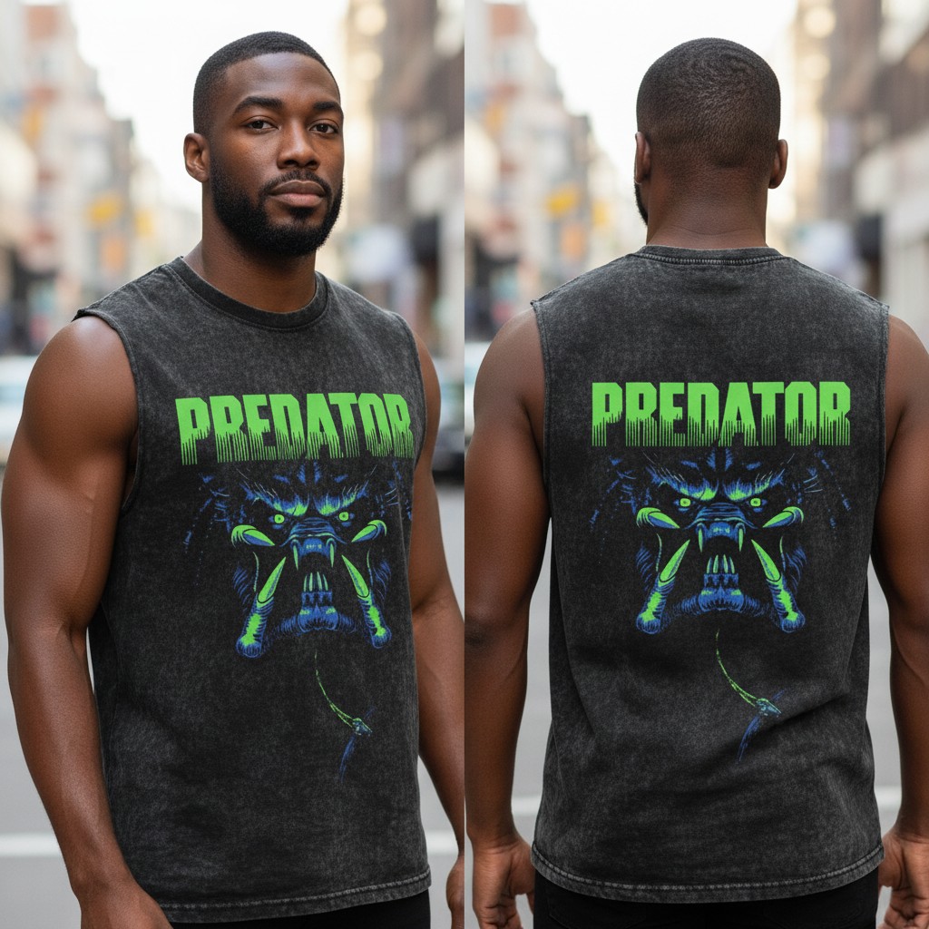 Predator Sleeveless Shirt Vintage Acid Wash Sci-Fi Graphic Tank Top