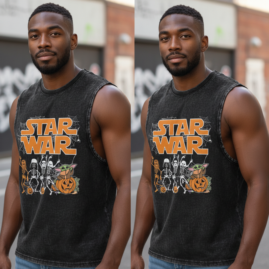 Star Wars Halloween Skeleton Parody Muscle Shirt Grogu Pumpkin Sleeveless Tee