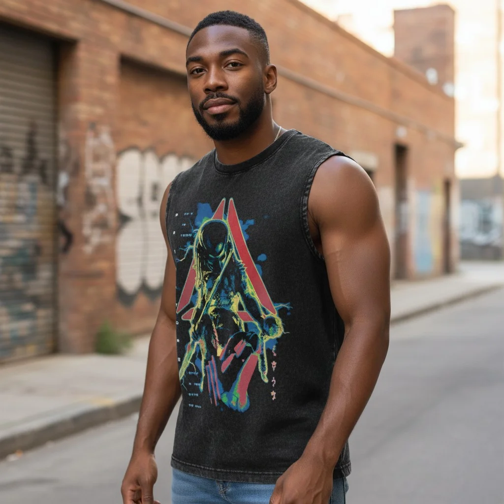 Cyberpunk Neon Warrior Sleeveless Shirt Futuristic Sci-Fi Graphic Muscle Tank