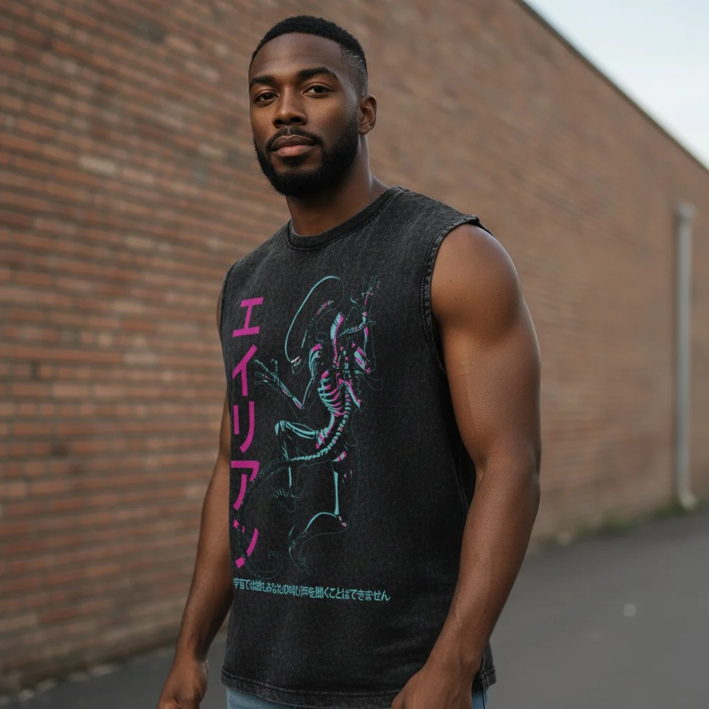 Cyberpunk Xenomorph Skeleton Muscle Shirt Japanese Retro Sci-Fi Graphic Tank