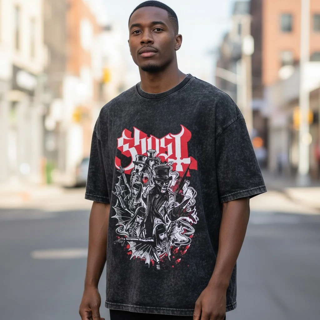 Retro Ghost Skeleton Acid Wash Tee