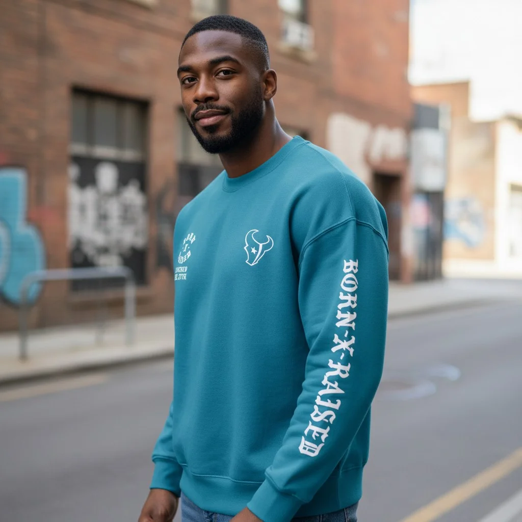 Born X Raised Sweatshirt Bull Logo Graphic Crewneck for Men