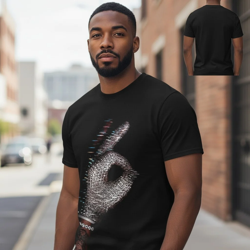 Glitch OK Hand Cyberpunk Tee Digital Art Streetwear Graphic