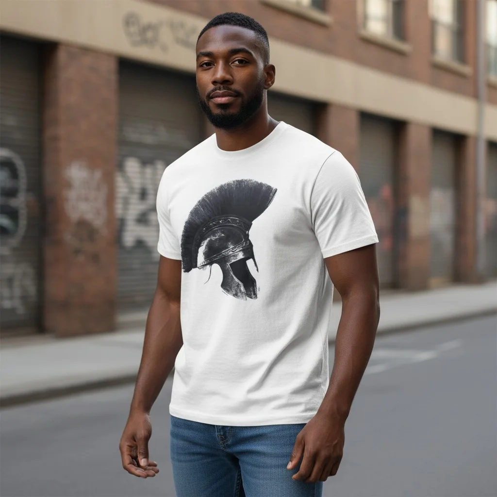 Spartan Helmet Graphic Tee Roman Warrior Gladiator Shirt for Men
