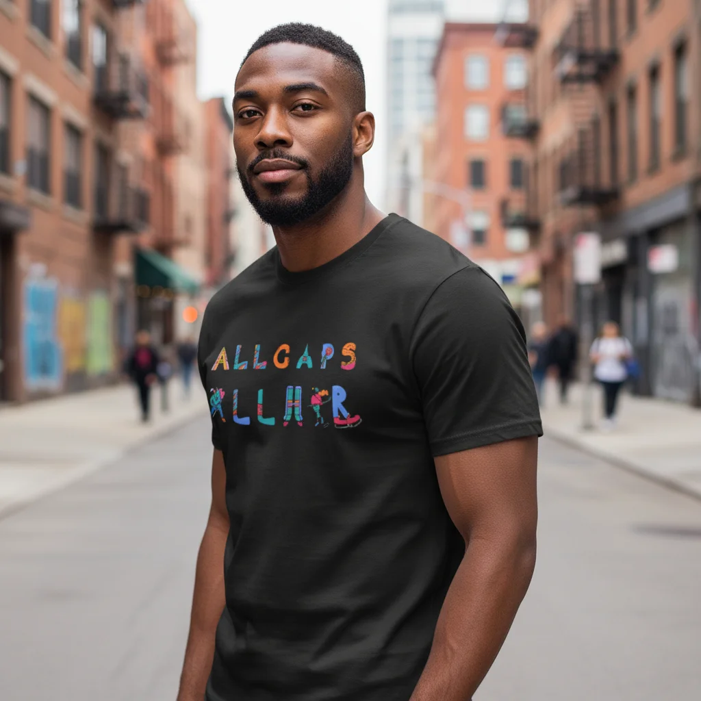 All Caps All Her Statement Tee Colorful Typography Shirt