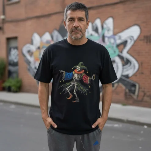Skeleton Jester Dark Humor Graphic Tee Vintage Halloween Streetwear
