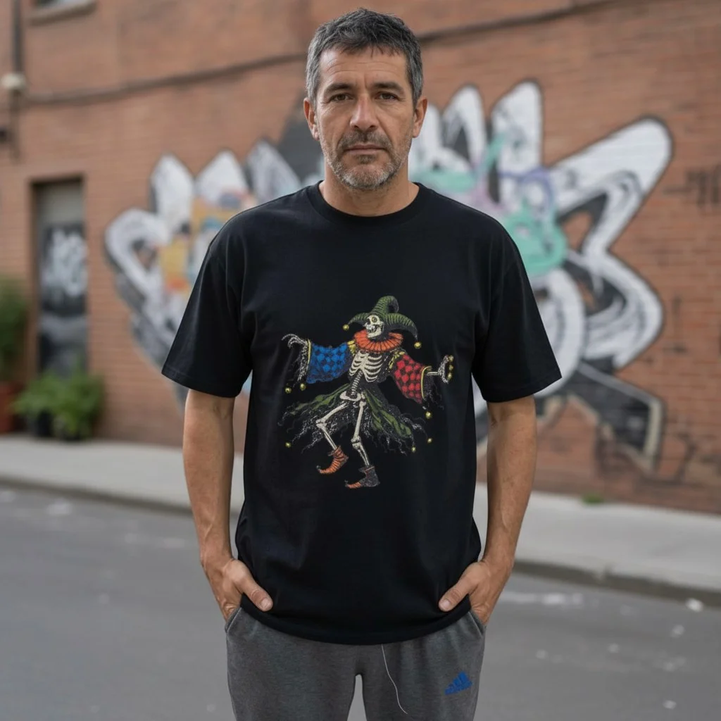 Skeleton Jester Dark Humor Graphic Tee Vintage Halloween Streetwear