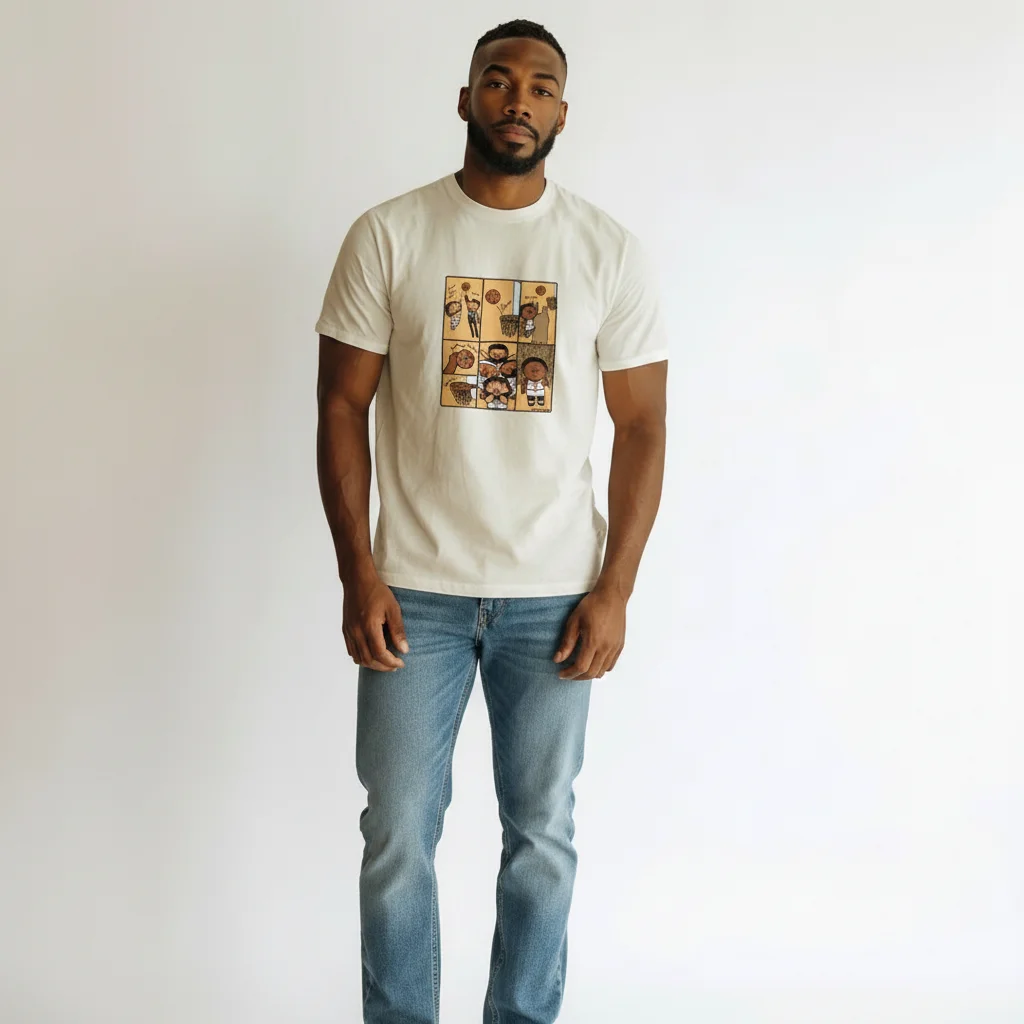 Cartoon Basketball Comic Graphic Tee Retro Streetwear Shirt for Men