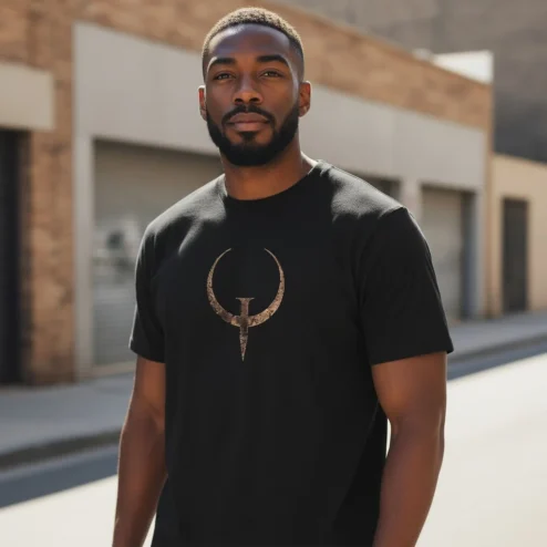Crescent Spear Mystic Symbol Tee Distressed Retro Graphic for Men