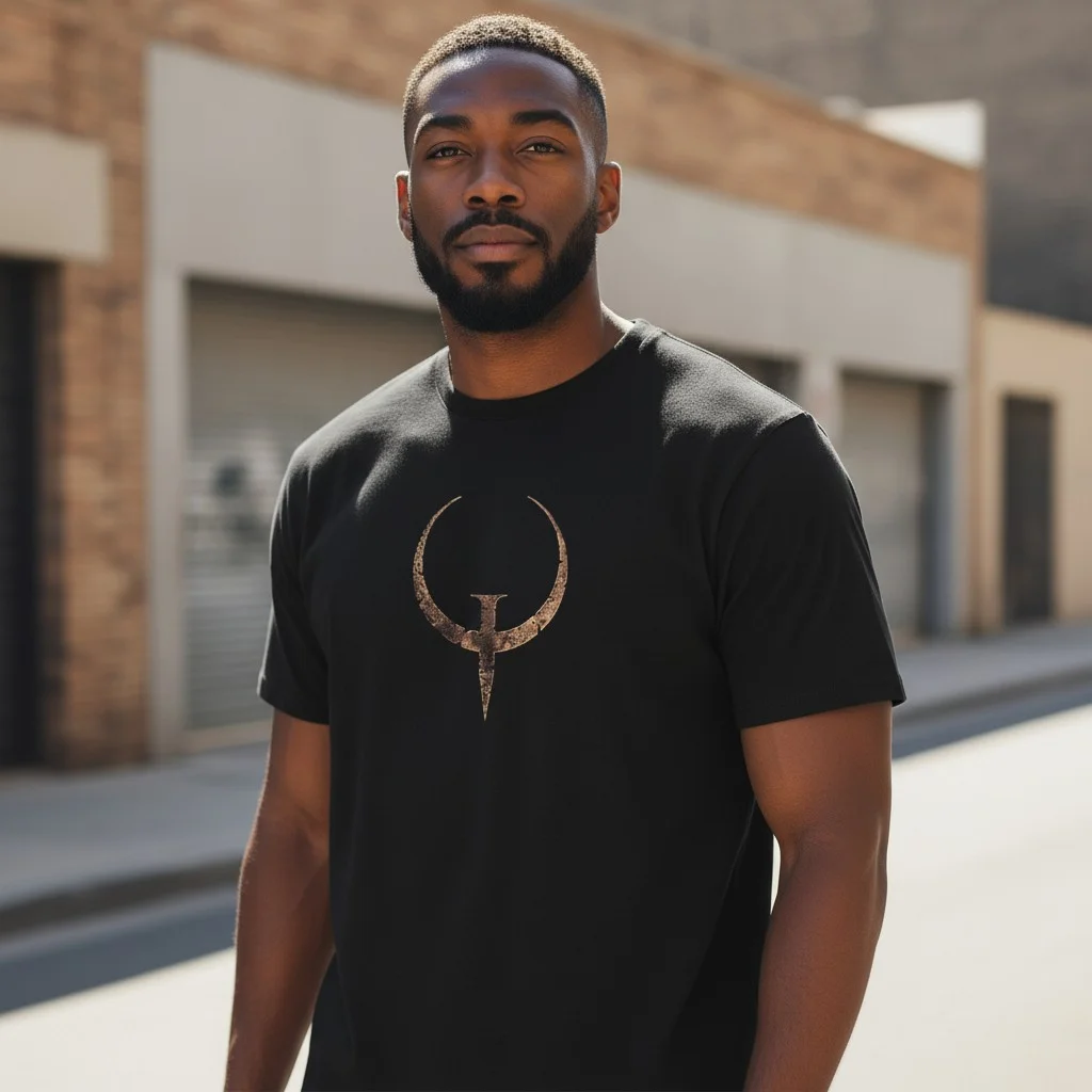 Crescent Spear Mystic Symbol Tee Distressed Retro Graphic for Men