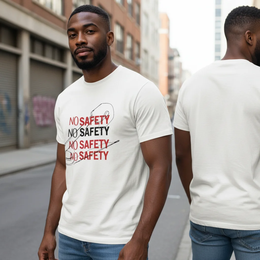 NO SAFETY Grunge Safety Pin Graphic Tee Edgy Streetwear T-Shirt