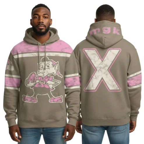 MGK Browns Retro Elf Mascot Hoodie Distressed Pink and Tan Vintage Sweatshirt