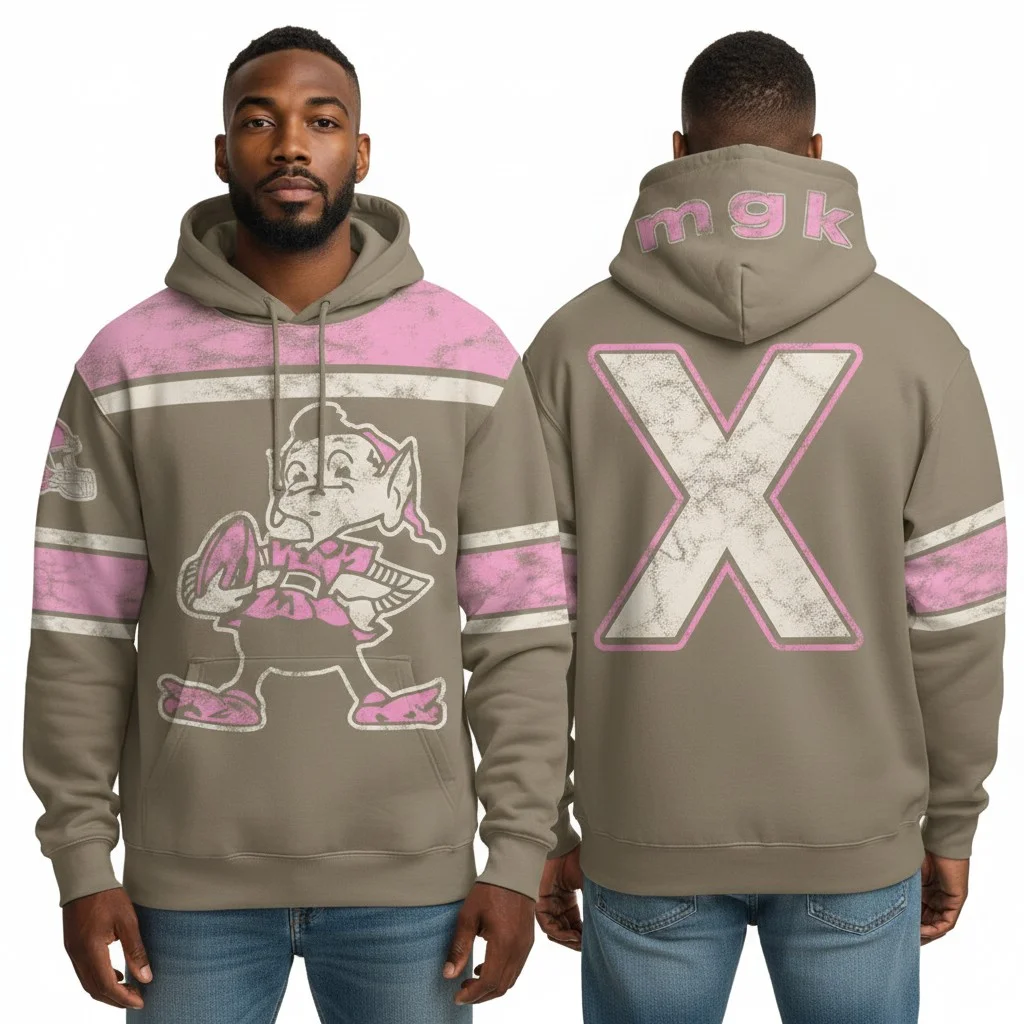 MGK Browns Retro Elf Mascot Hoodie Distressed Pink and Tan Vintage Sweatshirt