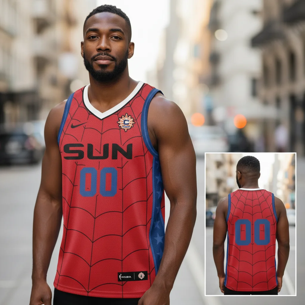 Red Spiderweb Superhero SUN Basketball Jersey Custom Number