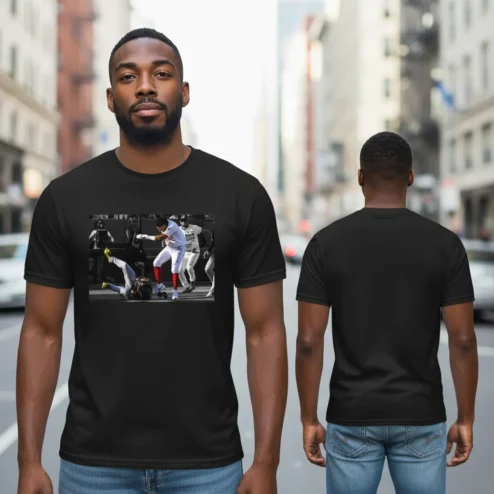 Dramatic Baseball Action Scene Graphic Tee Sporty Game Day Shirt for Men