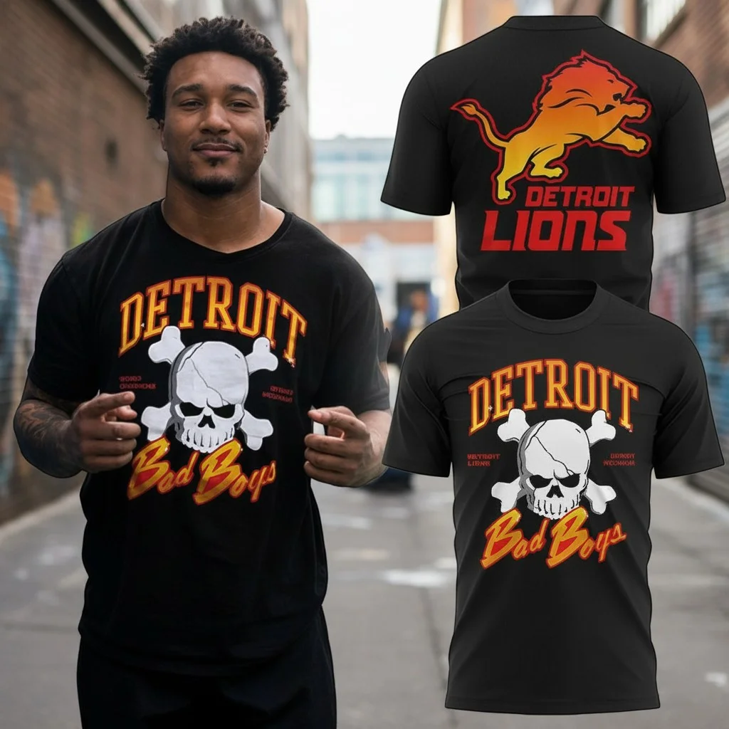 Detroit Bad Boys Lions Retro Tee Vintage Football Mashup Shirt