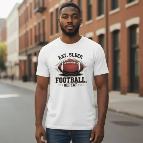 Eat Sleep Football Repeat Tee Men's Game Day Tailgate Shirt