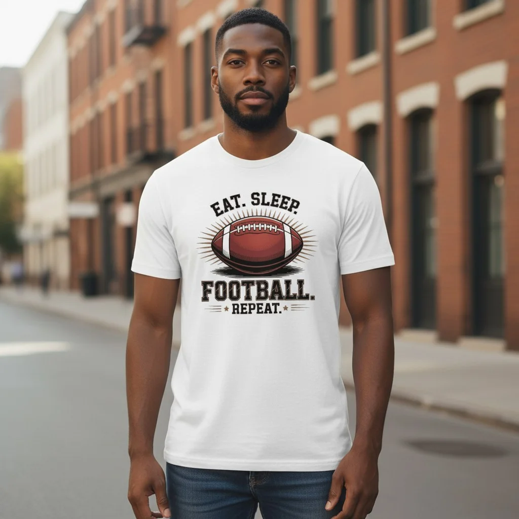 Eat Sleep Football Repeat Tee Men's Game Day Tailgate Shirt