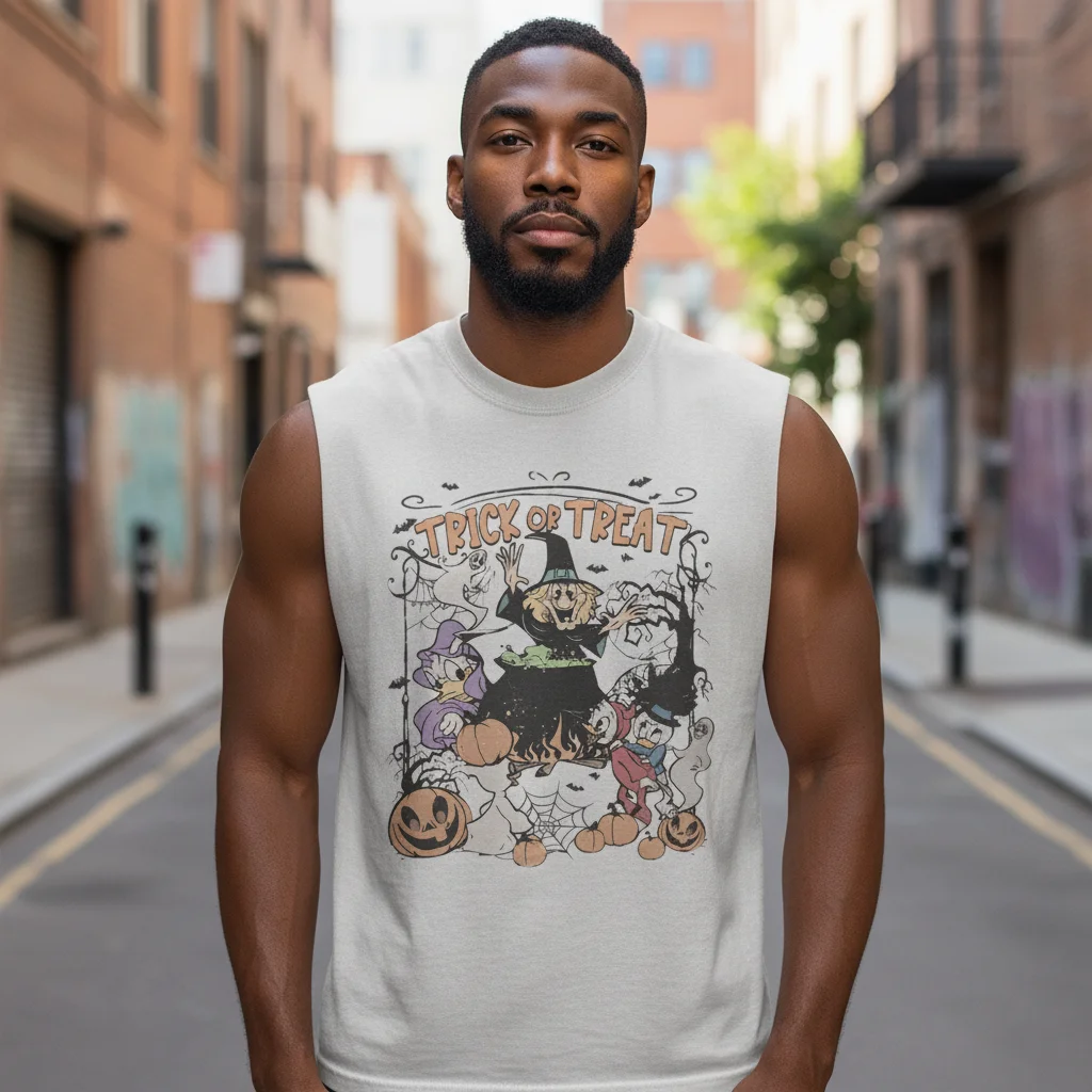 Trick or Treat Retro Halloween Sleeveless Shirt Unisex Spooky Apparel