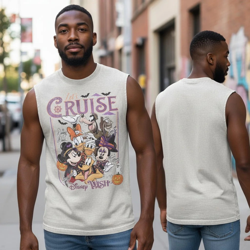 Disney Wish Halloween Let's Cruise Sleeveless Shirt Mickey Friends Men's Vacation Tank