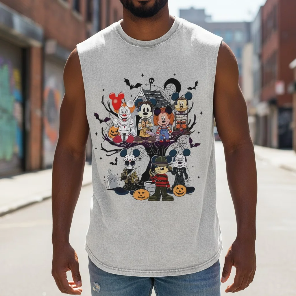 RIP Mickey Mouse Horror Villains Sleeveless Shirt Halloween Graphic Tank Top