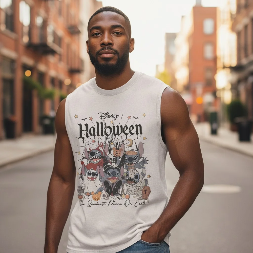 Disney Halloween Spookiest Place On Earth Stitch Sleeveless Shirt Fall Park Trip Outfit
