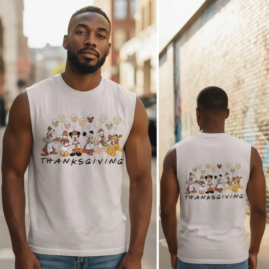 Thanksgiving Mickey And Friends Sleeveless Shirt Fall Holiday Layering Top