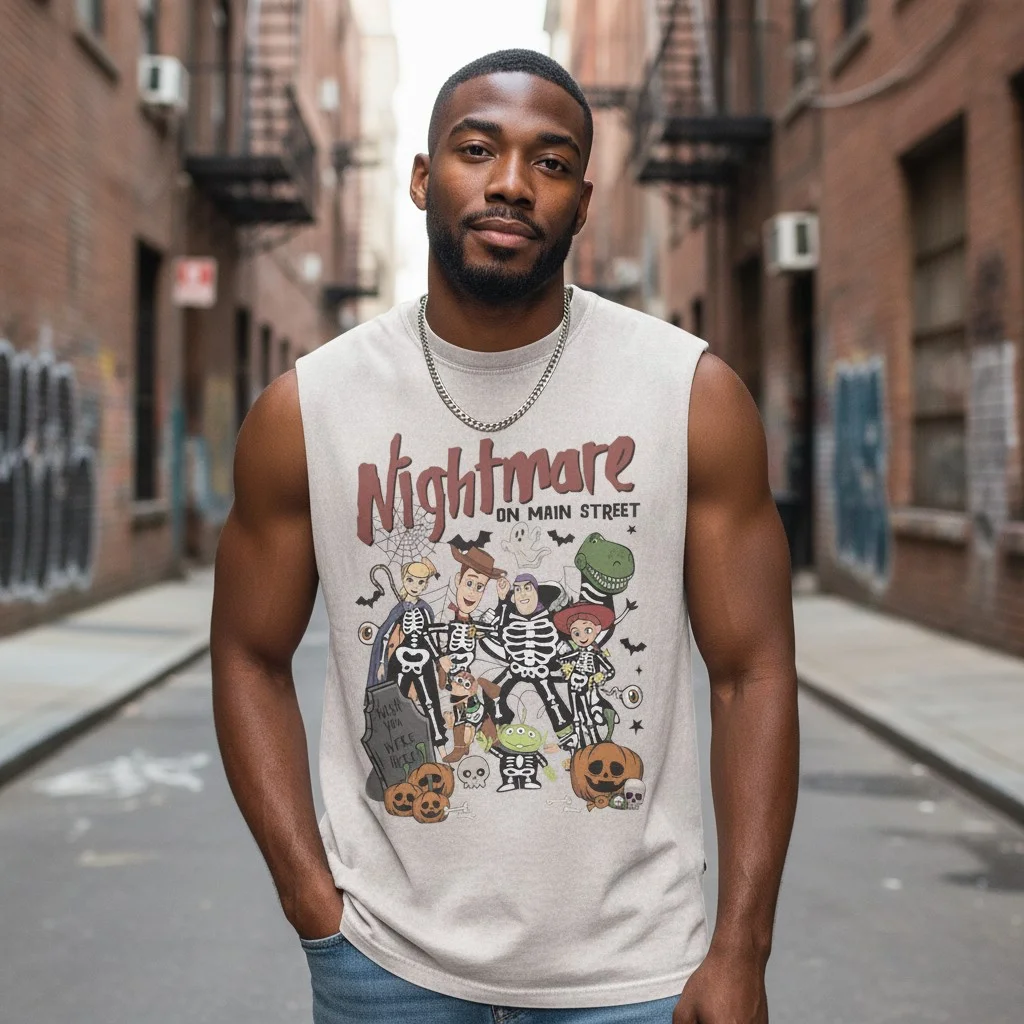 Nightmare on Main Street Toy Story Halloween Sleeveless Shirt Spooky Skeleton Graphic Top for Men