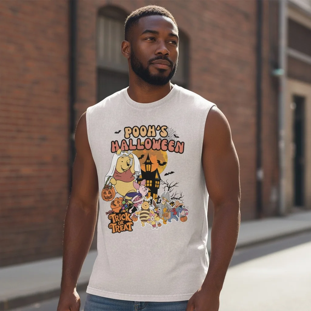 Pooh's Halloween Trick or Treat Sleeveless Shirt Cute Retro Spooky Season Top