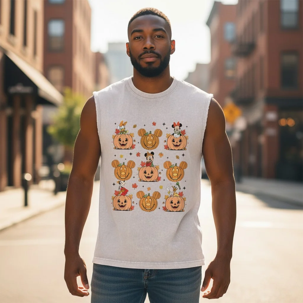 Mickey Mouse Halloween Pumpkin Sleeveless Shirt Unisex Fall Disney Park Outfit