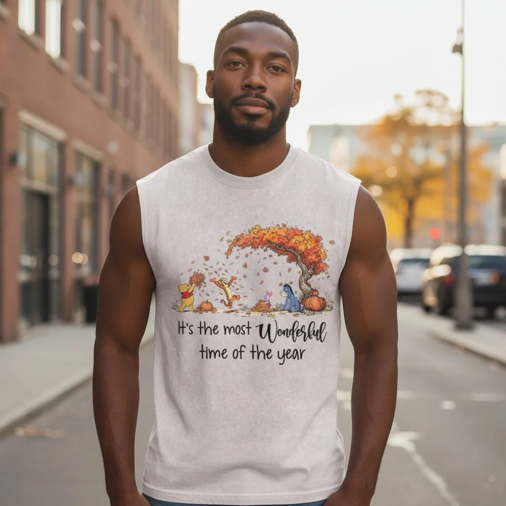 It's the Most Wonderful Time of the Year Autumn Sleeveless Shirt Winnie the Pooh Fall Top for Men