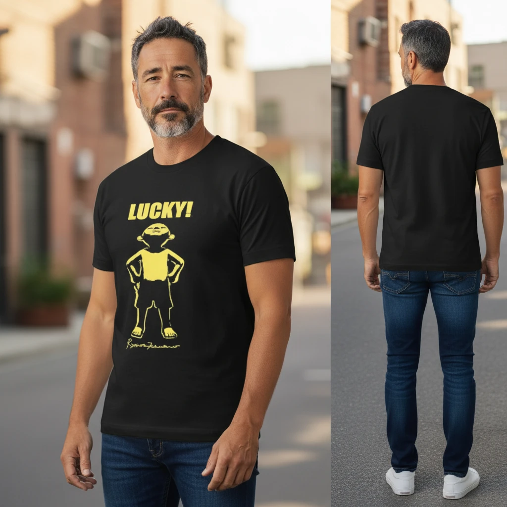Lucky! Retro Cartoon Graphic Tee Good Luck Gift Shirt for Men