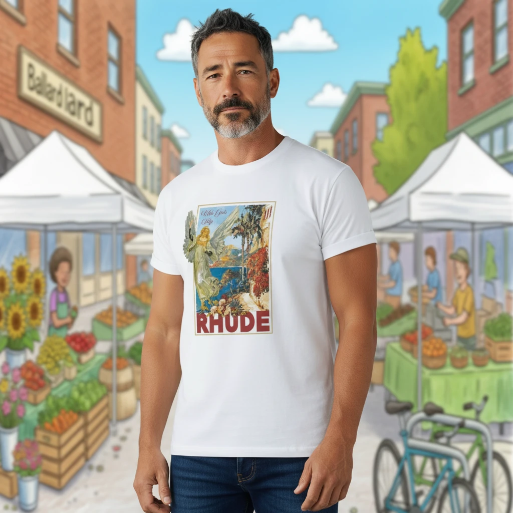 Rhude Tee Vintage Coastal Travel Poster Graphic T-Shirt