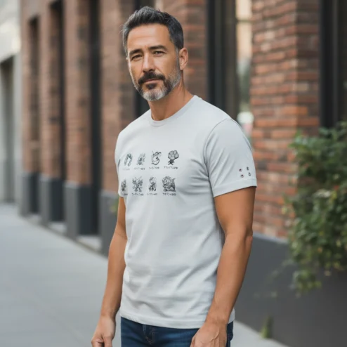 Minimal Illustrated Character Graphic Tee Hand-Drawn Quiet T-Shirt for Men