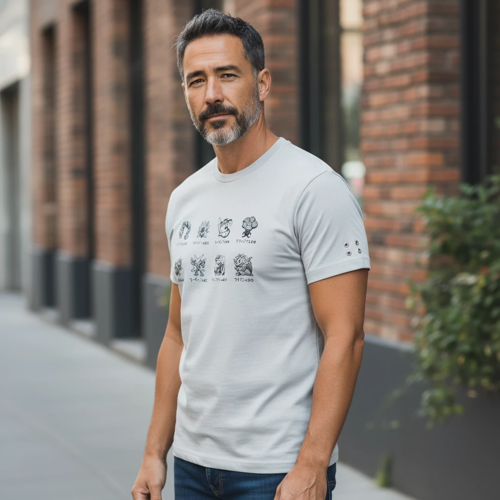 Minimal Illustrated Character Graphic Tee Hand-Drawn Quiet T-Shirt for Men