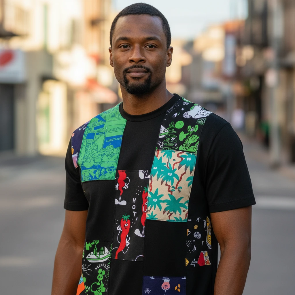 Funny Hot Chili Pepper Patchwork Graphic Tee for Men