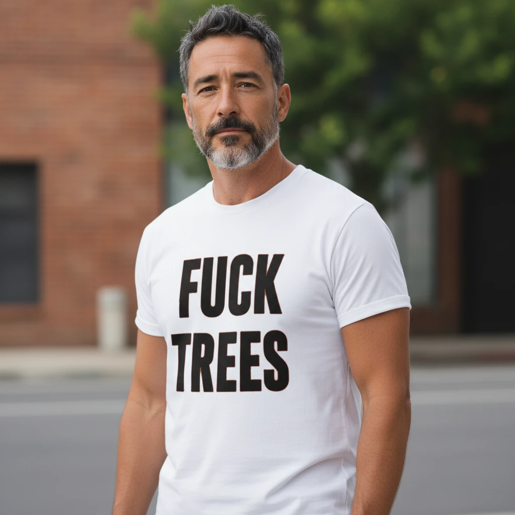FUCK TREES Tee Sarcastic Dark Humor Graphic Shirt Funny Statement