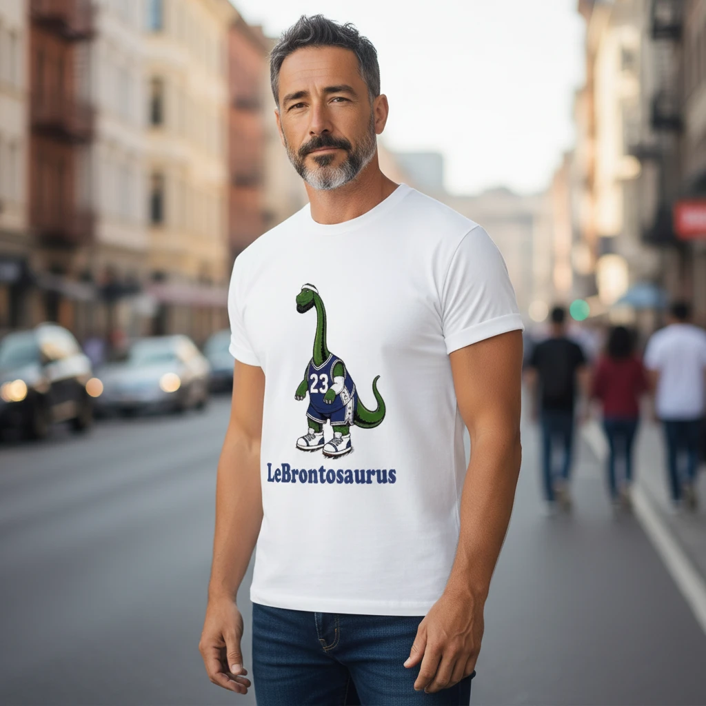 LeBrontosaurus Funny Dinosaur Graphic Tee Basketball Pun Shirt for Men