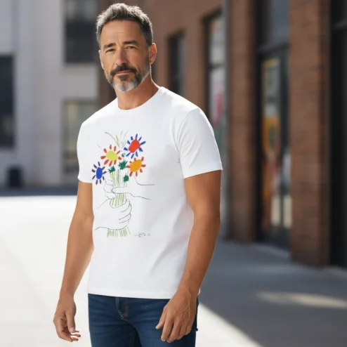 Abstract Floral Bouquet Hands Tee Colorful Minimalist Line Art Graphic Shirt