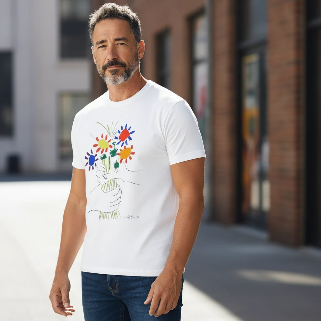 Abstract Floral Bouquet Hands Tee Colorful Minimalist Line Art Graphic Shirt