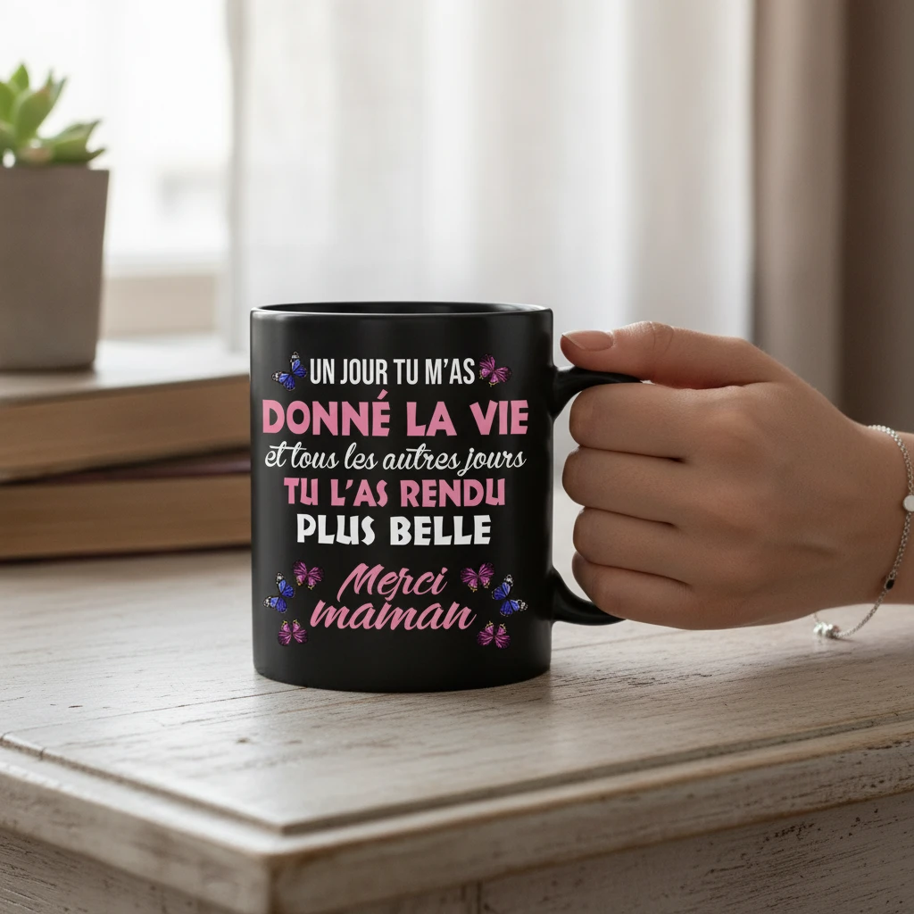 Merci Maman French Quote Mug Sentimental Gift for Mom